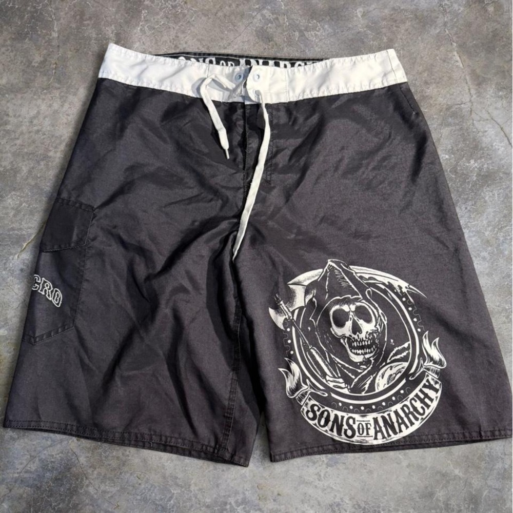 Sons of Anarchy Reaper Grim Reaper Board Shorts Swim Trunks Biker Skater Surf LG